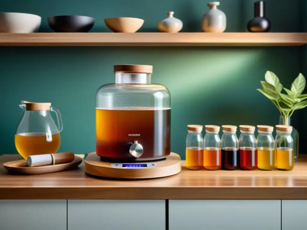 Accesorios para Kombucha gourmet: Kit de fermentación en moderna cocina elegante, con detalles y accesorios de alta calidad