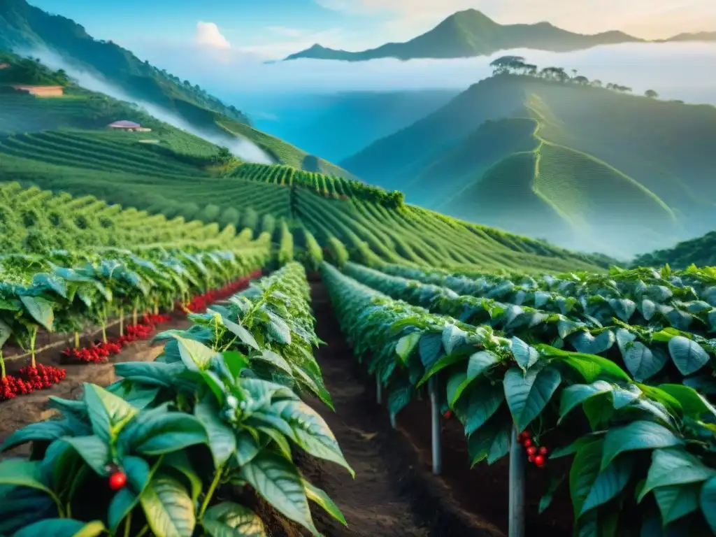 Un amanecer mágico en una plantación de café sostenible