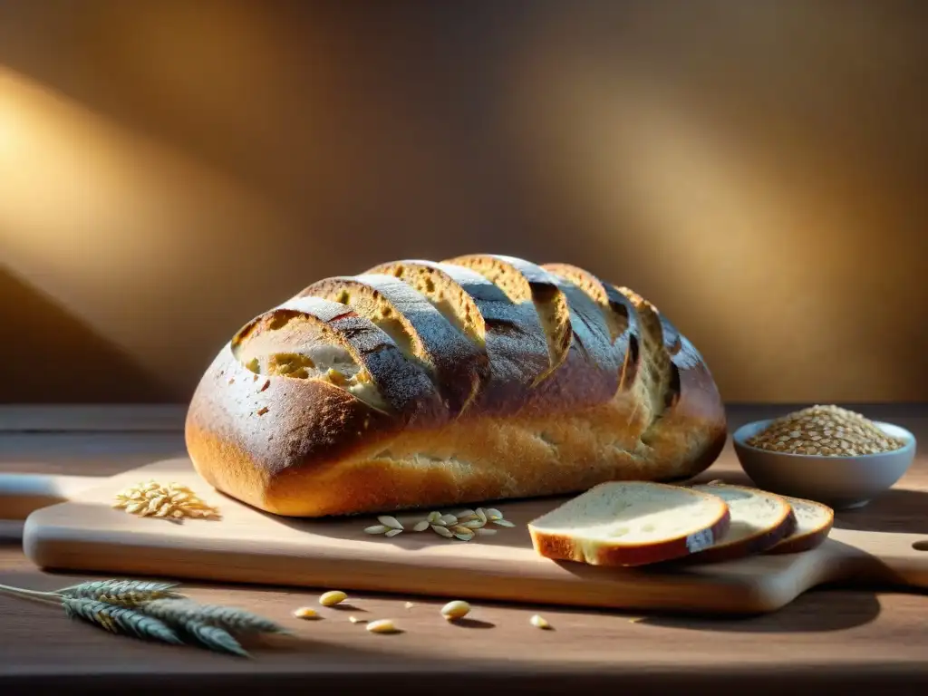 Un ambiente acogedor resalta la artesanía del pan de centeno gourmet en una mesa de madera rústica