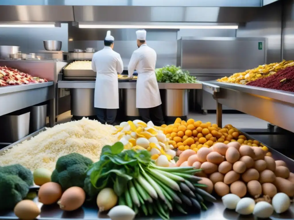 Ambiente vibrante de cocina verde con chefs separando desechos para compostaje