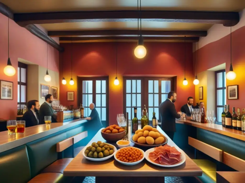 Un animado bar de tapas en España con deliciosas especialidades, destacando la autenticidad y la Ruta tapas bares España gourmet