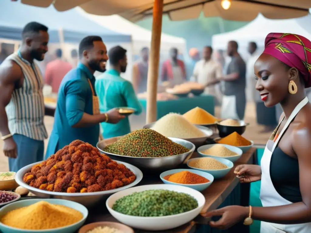 En un animado festival gastronómico africano, la esencia de la aventura y el sabor se fusionan en vibrantes colores y sabores