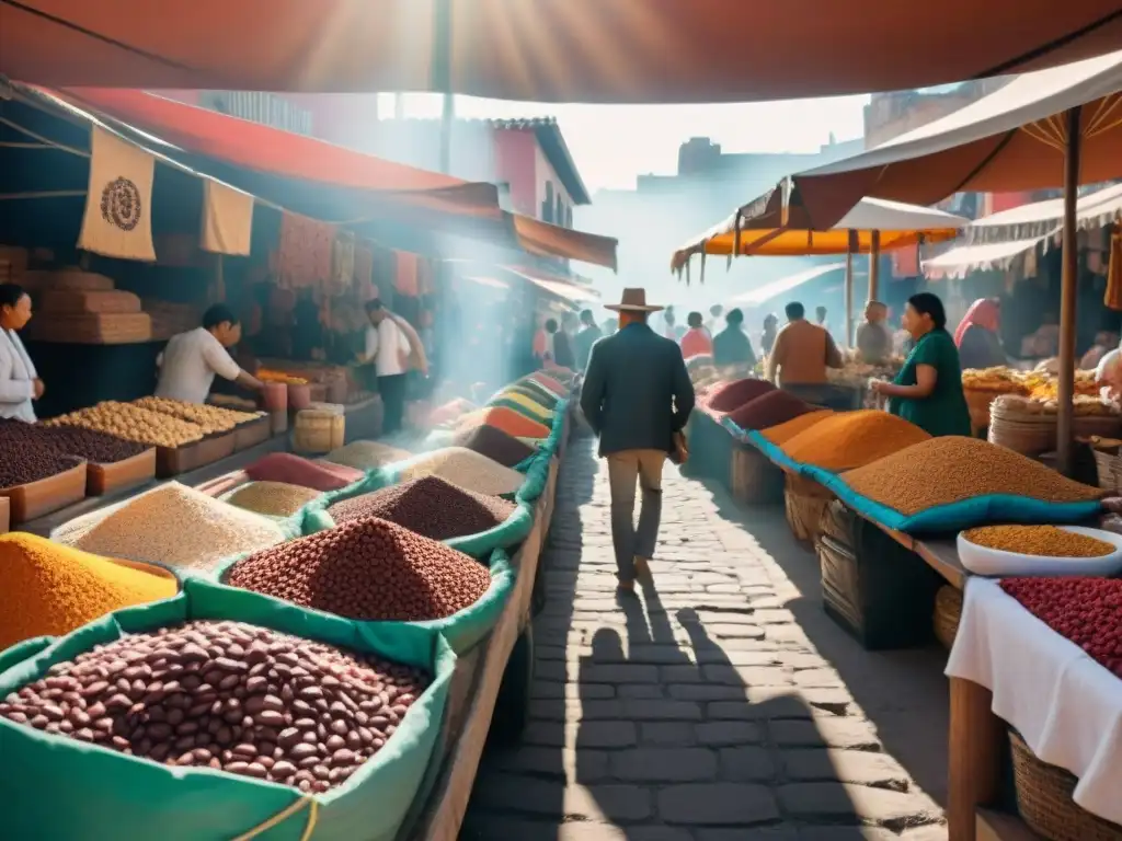 Un animado mercado en la Ciudad de México, con cacao de diversas culturas