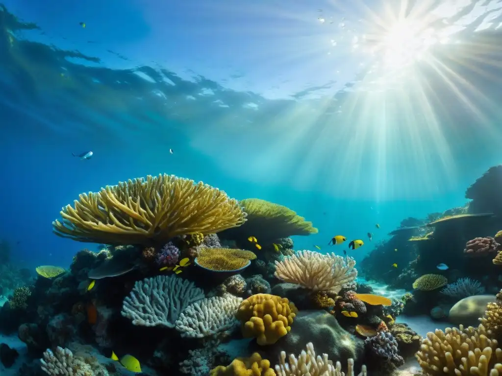 Un arrecife de coral vibrante con peces coloridos y vida marina