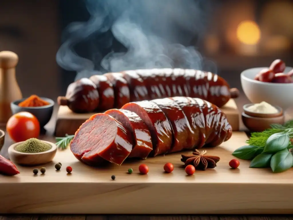 Un artesano preparando chorizo casero tradicional con esmero y dedicación