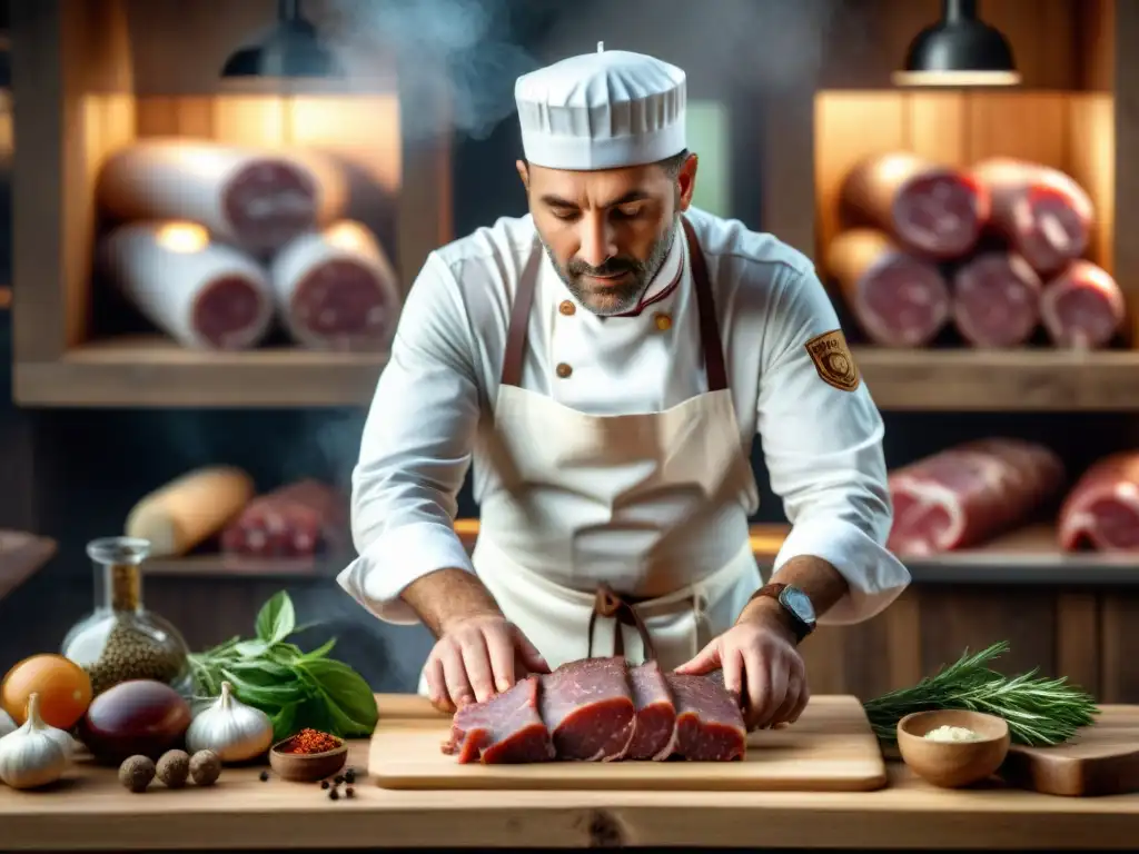 Un artesano seleccionando cortes de carne para embutidos gourmet