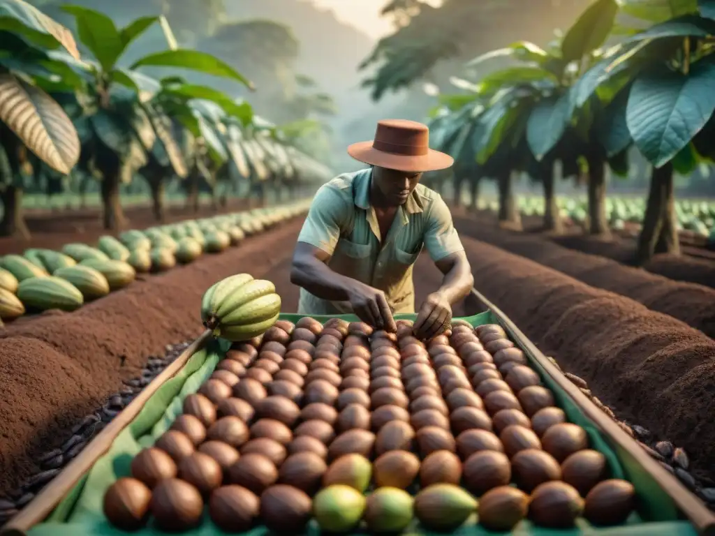 Artesanos de cacao cosechando, reflejando la historia y arte del chocolate