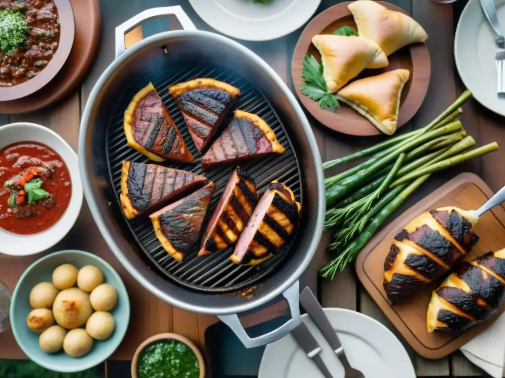 Un asado argentino tradicional con chorizo, morcilla y cortes de carne jugosos