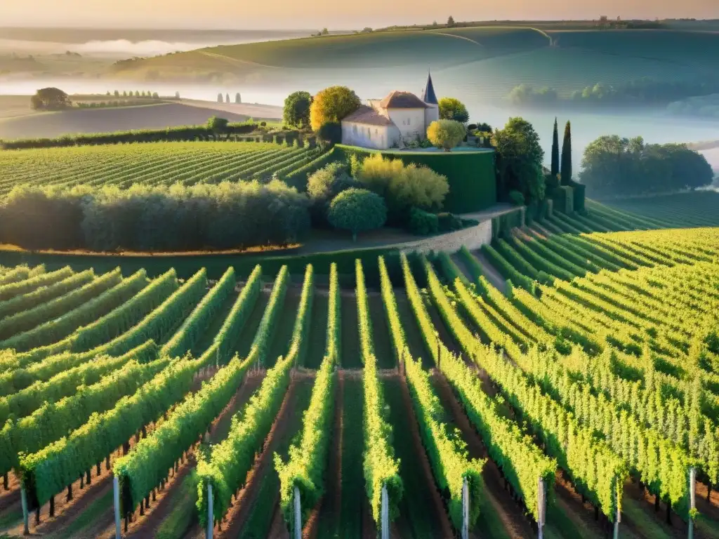 Un atardecer dorado ilumina los viñedos de Burdeos, Francia, mostrando su encanto y tradición