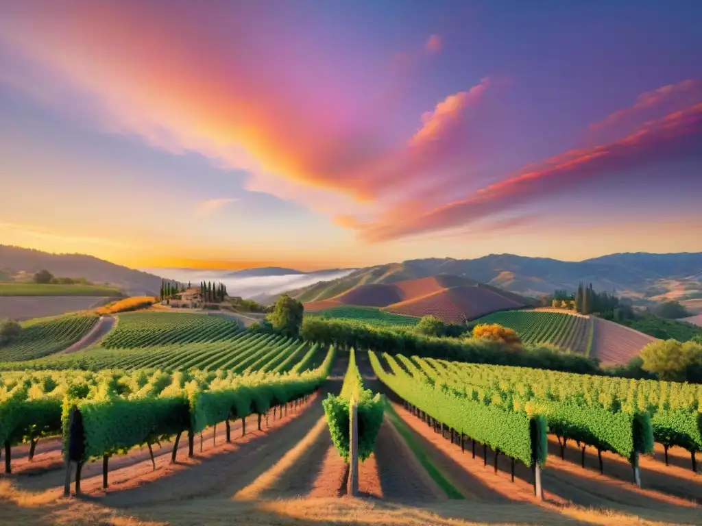 Un atardecer mágico sobre los viñedos exclusivos de Napa Valley, bañados en luz dorada