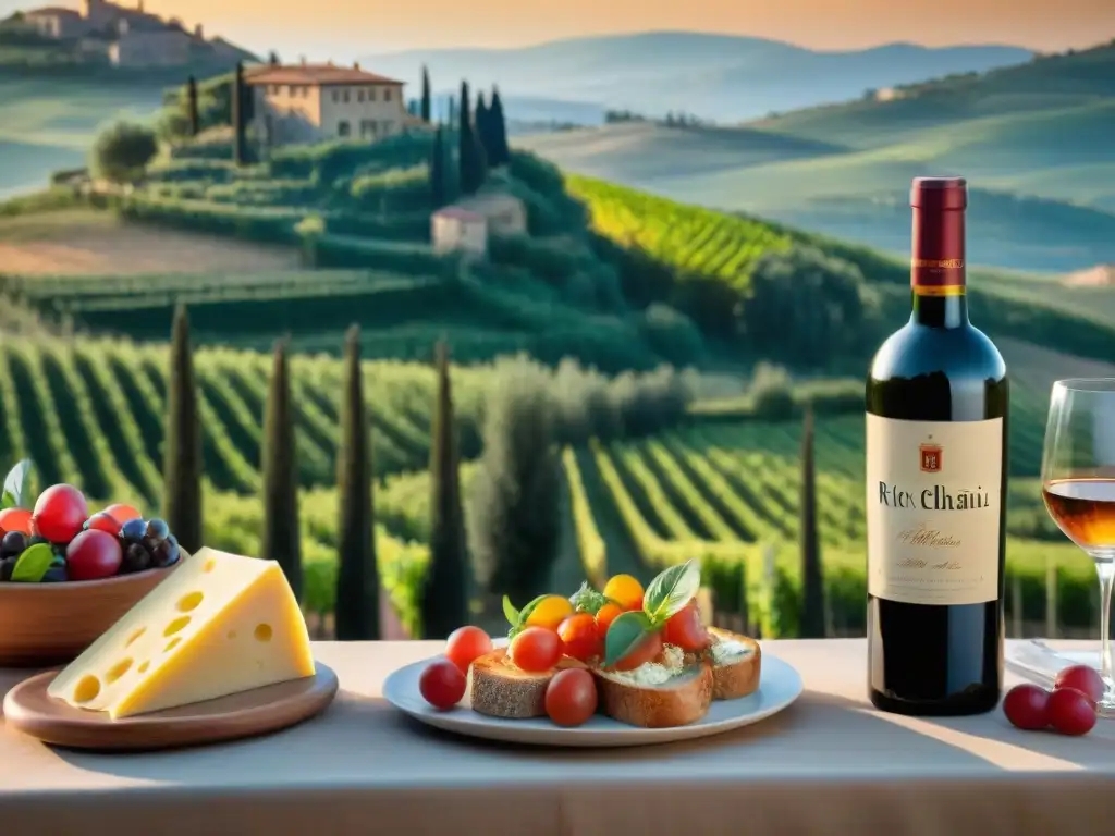 Un atardecer en una villa toscana con mesa de delicatessen