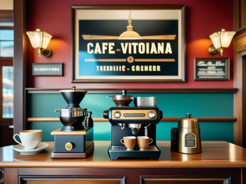Interior de café histórico: detalles victorianos y ambiente nostálgico Atmósfera nostálgica de una cafetería histórica con decoración victoriana detallada y ambiente acogedor