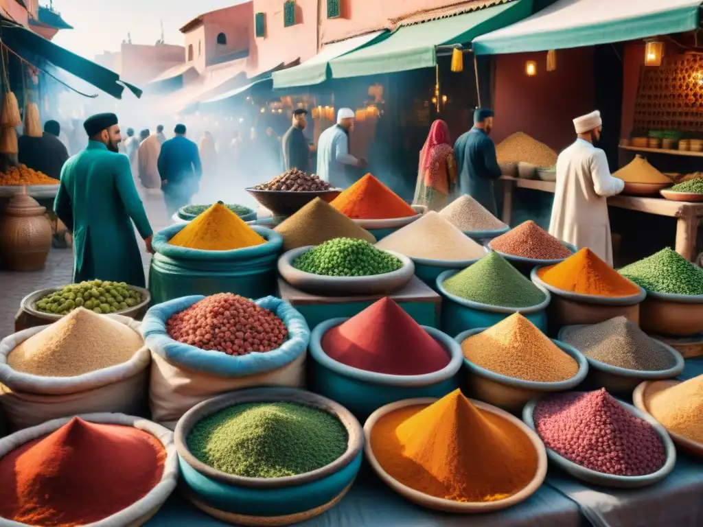 Explora la atmósfera vibrante de un mercado de comidas en Marrakech