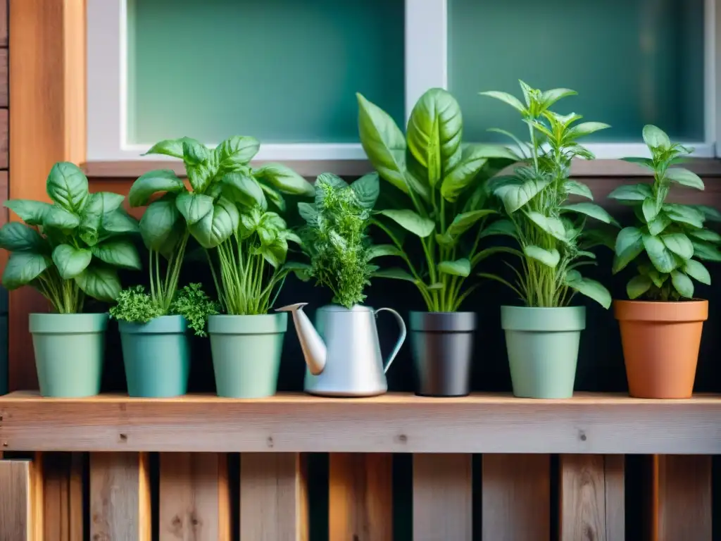 Un balcón gourmet lleno de plantas aromáticas vibrantes bajo el sol