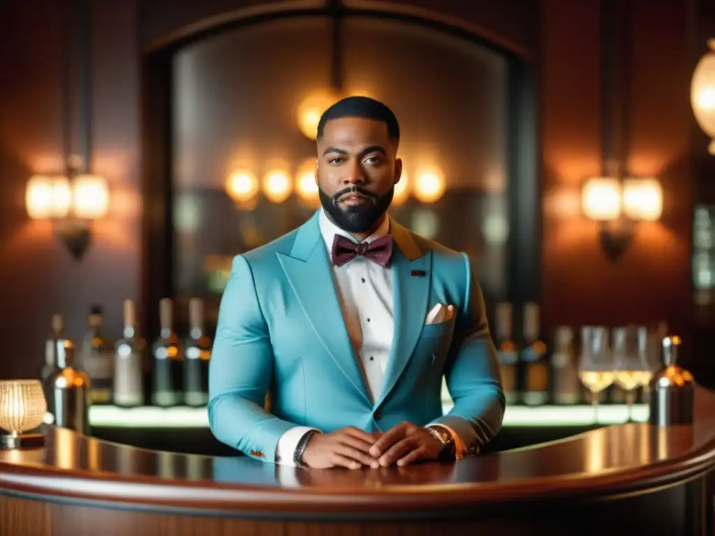 Un bar sofisticado y elegante de los años 1920, con cocteles meticulosamente elaborados en un ambiente de lujo y nostalgia