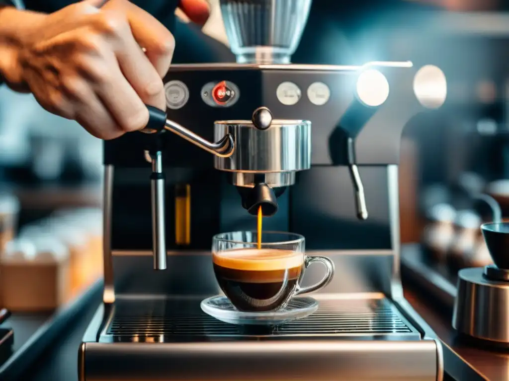 Un barista preparando un espresso perfecto con destreza y precisión