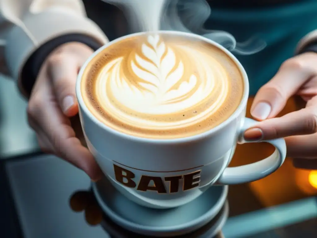 Un barista experto crea arte en un café con leche vaporizada para cafés especiales