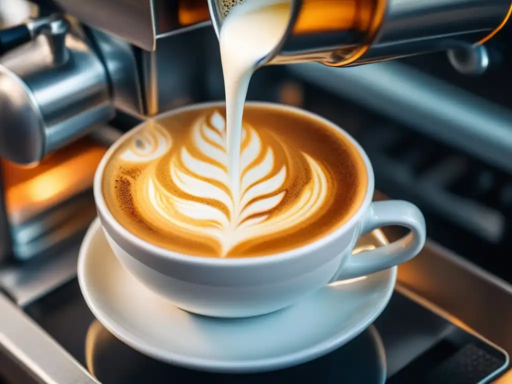 Barista experto crea arte latte con proceso tueste café gourmet