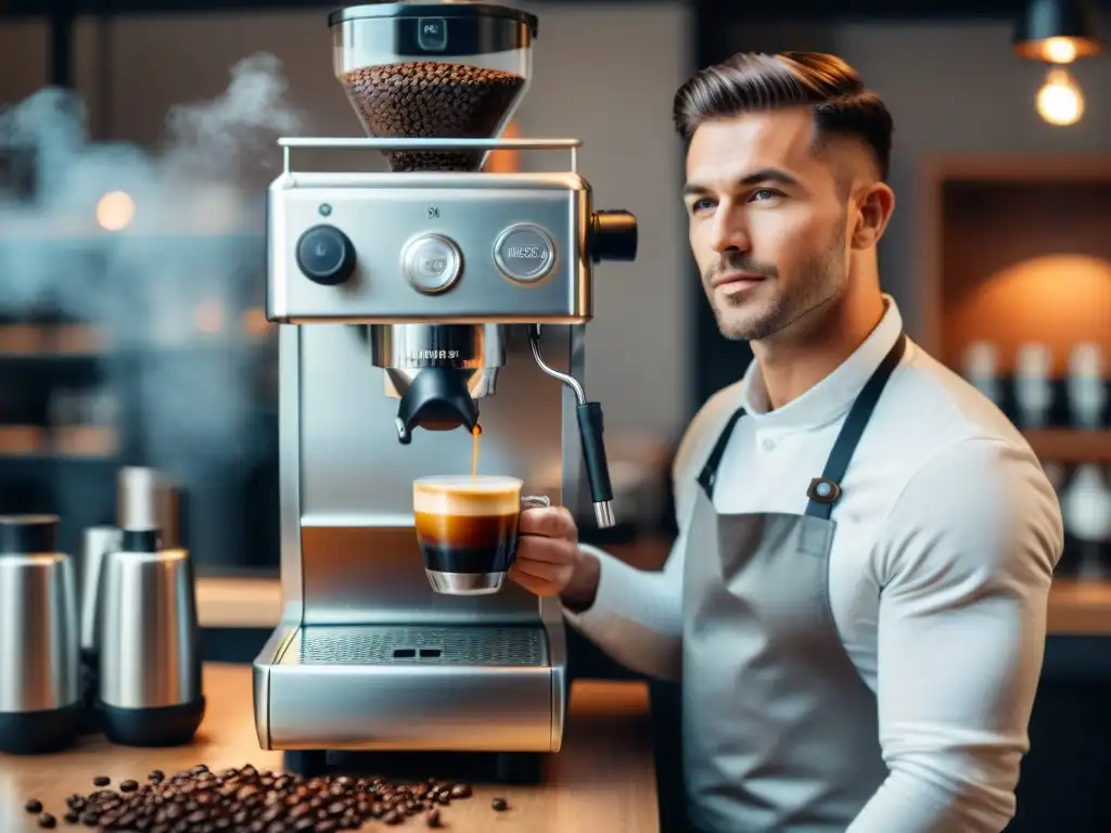 Un barista experto catando café de especialidad en una moderna cafetería