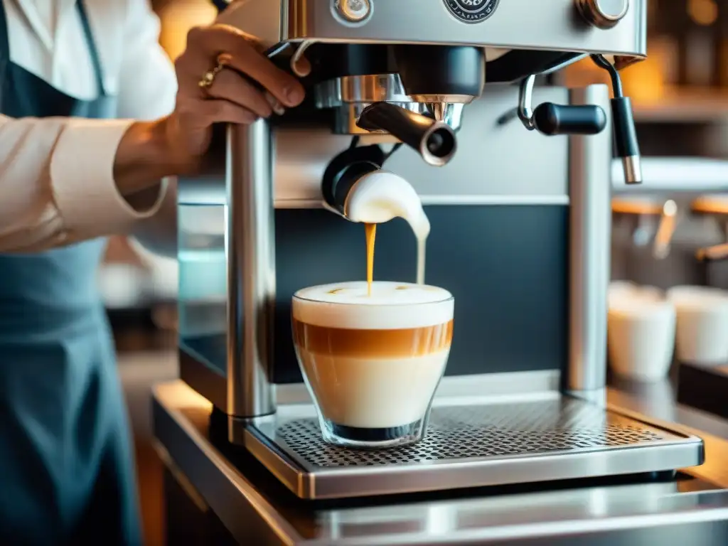 Un barista experto prepara un espresso perfecto con una roseta delicada