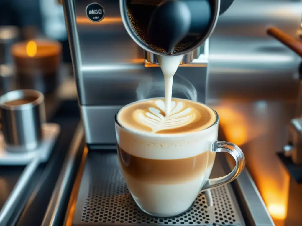 Un barista experto vierte leche en un diseño de arte latte, destacando la tradición cafeterías históricas baristas