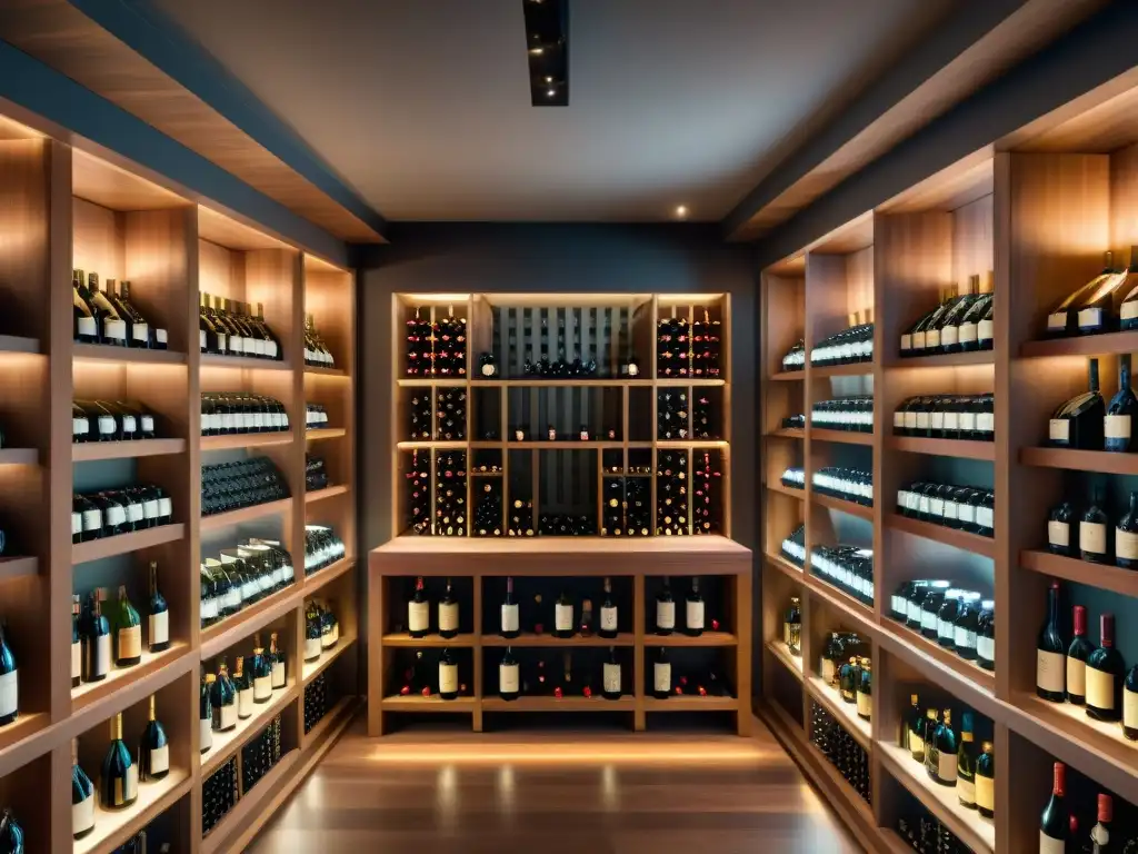 Una bodega de vinos premium impresionante, repleta de exclusivas botellas de vino de todo el mundo