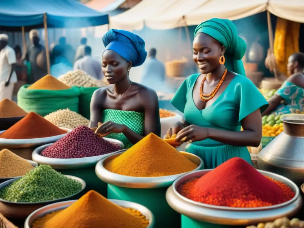 Un bullicioso mercado al aire libre en Senegal con sabores exquisitos de la cocina senegalesa