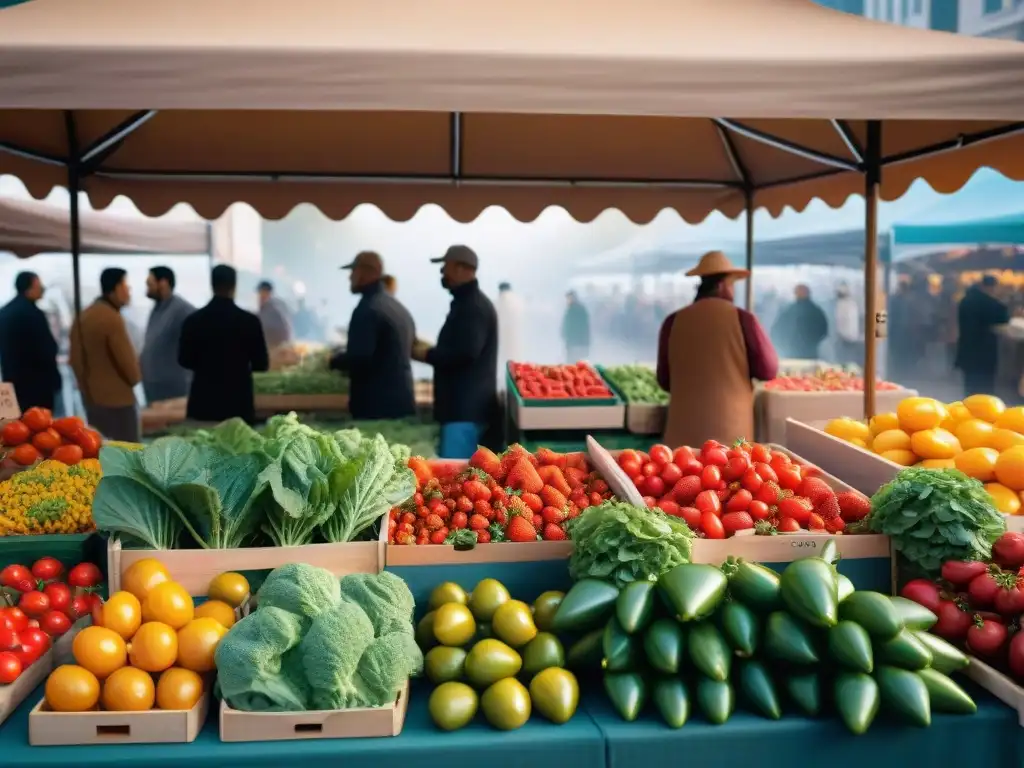 Un bullicioso mercado lleno de ingredientes frescos y coloridos