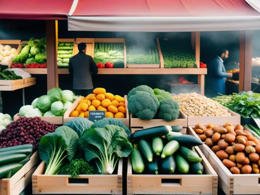 Un bullicioso mercado mediterráneo con vegetales y frutos secos, técnicas mediterráneas de tostado