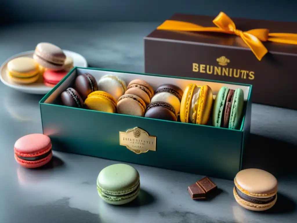 Exquisita caja de chocolates rodeada de delicias gourmet Caja suscripción chocolates regalo gourmet rodeada de delicias en un ambiente lujoso y acogedor