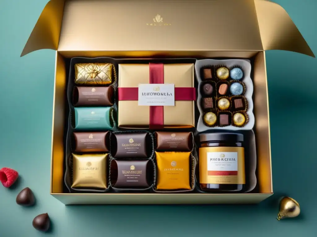 Una caja de suscripción de impacto con exquisitos chocolates gourmet en un entorno lujoso y elegante