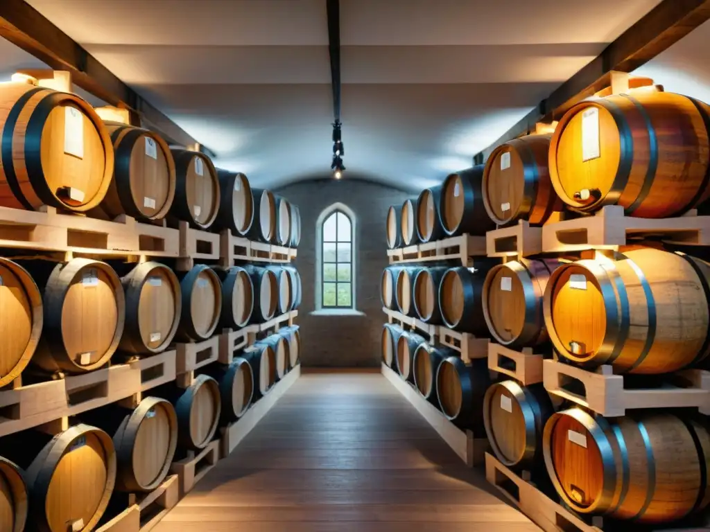 Caja de vinos exclusivos en bodega elegante Una caja de suscripción de vinos exclusivos, con botellas de prestigio y diseño elegante en una bodega iluminada tenue