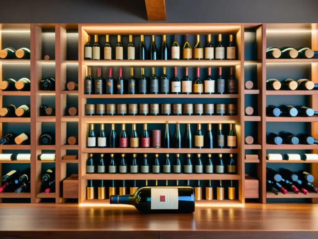 Caja de suscripción de vinos de lujo en bodega elegante Cajas de suscripción vinos gourmet en elegante presentación sobre mesa de madera en bodega lujosa