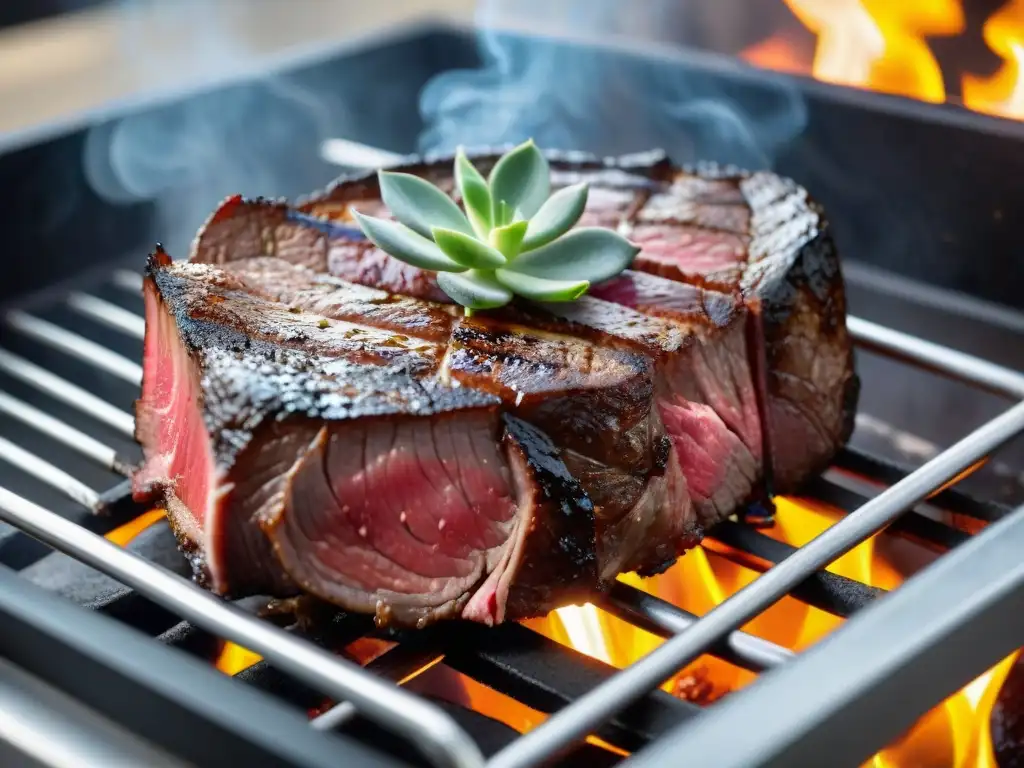 Carne premium: ¿Vale la pena? Imagen detallada de un suculento filete premium, perfectamente cocido en una parrilla caliente