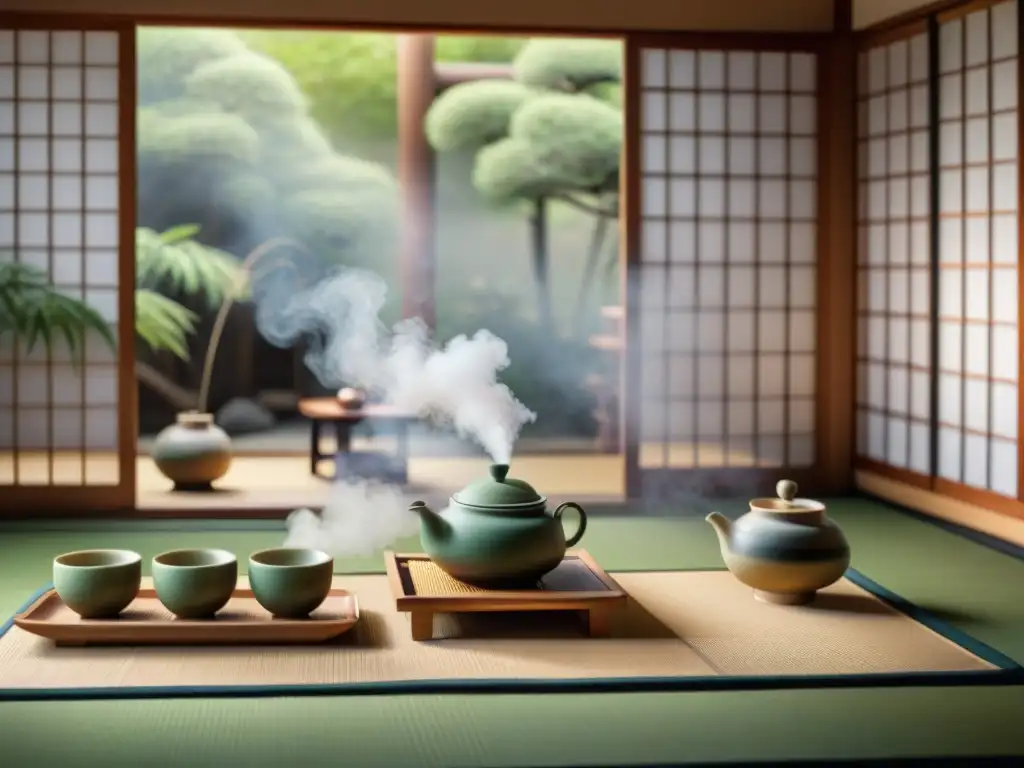 Ceremonia del Té en Asia: Una geisha vierte matcha en una ceremonia japonesa serena y auténtica