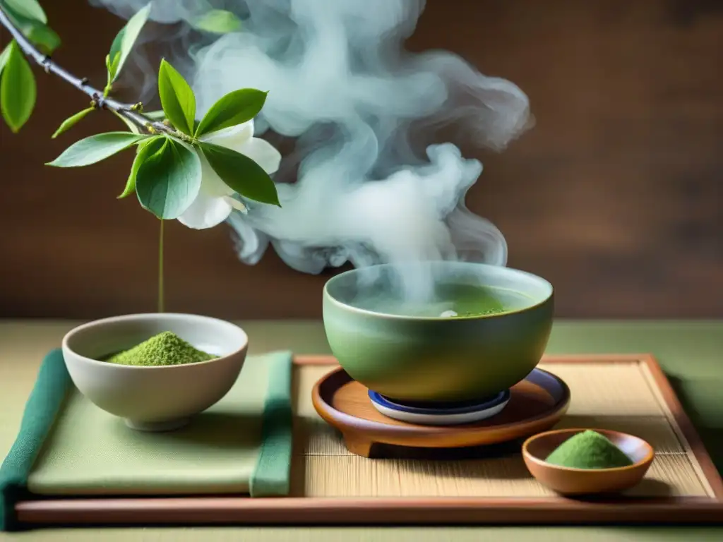 Una ceremonia japonesa del té, con un maestro preparando matcha en un cuenco de cerámica