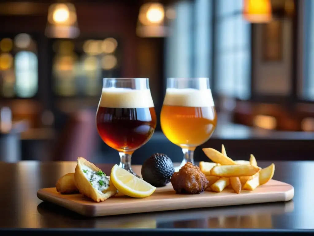 Degustación de cervezas artesanales y gastronomía en un elegante gastropub, capturando la evolución culinaria y el cambio de tendencia