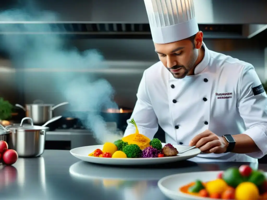 Un chef en cocina moderna reinventa plato tradicional con técnicas modernas