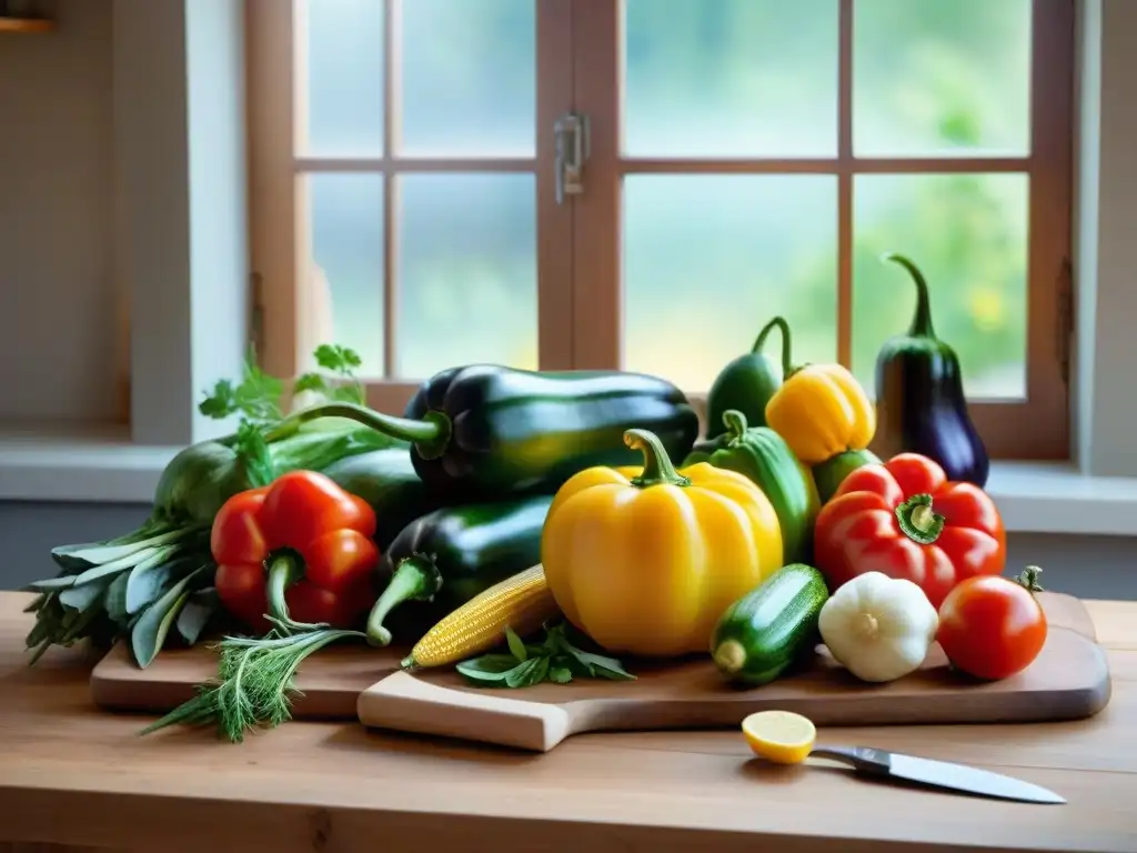 Un chef corta vegetales frescos en una mesa rústica para preparar Ratatouille Provenzal receta gourmet