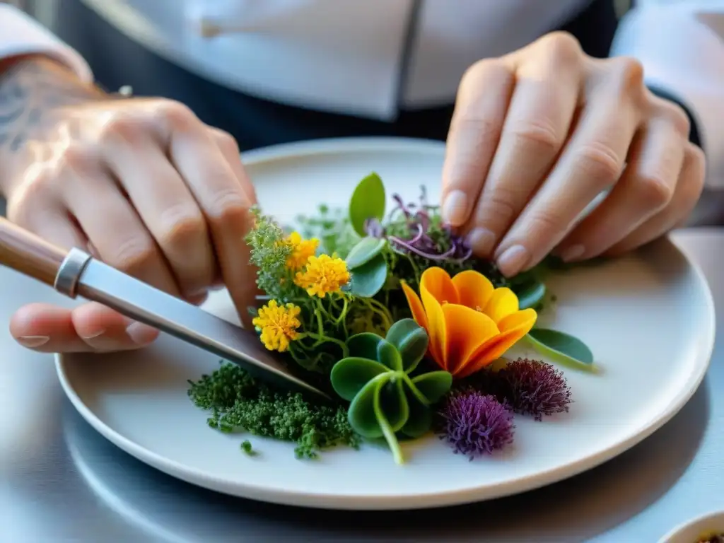 El chef muestra su creatividad en la presentación de platos con precisión y destreza