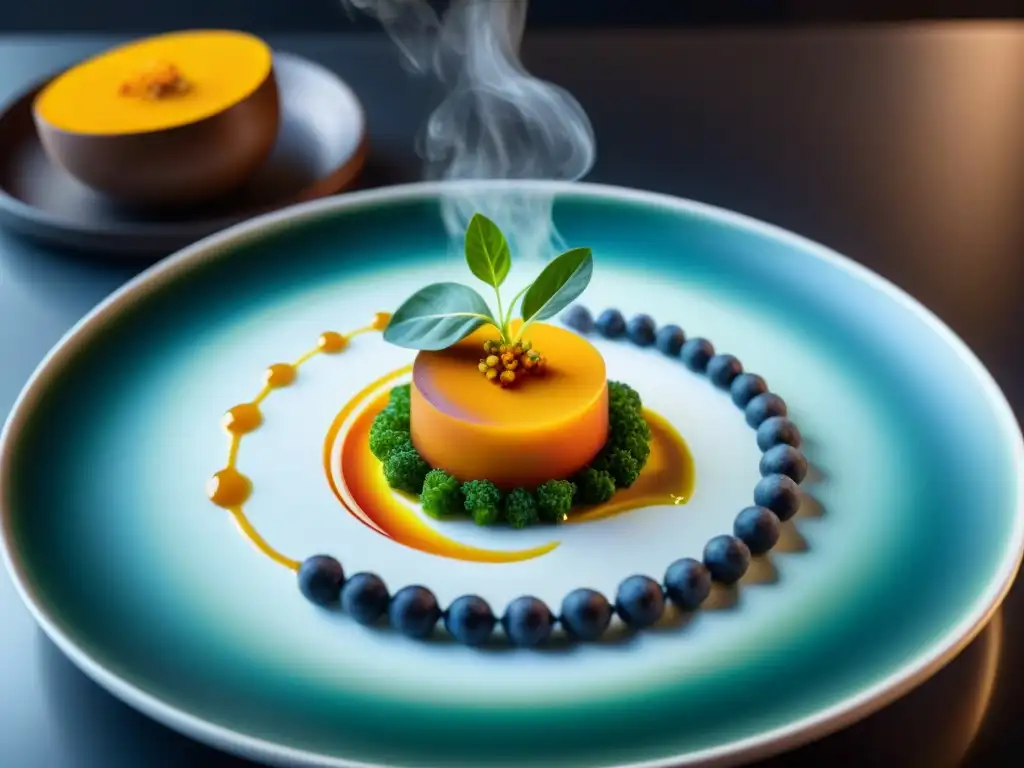 Un chef con estrella Michelin crea una obra maestra culinaria de proteínas vegetales en alta cocina, desafiando tradiciones con innovación y sostenibilidad en un ambiente moderno y elegante