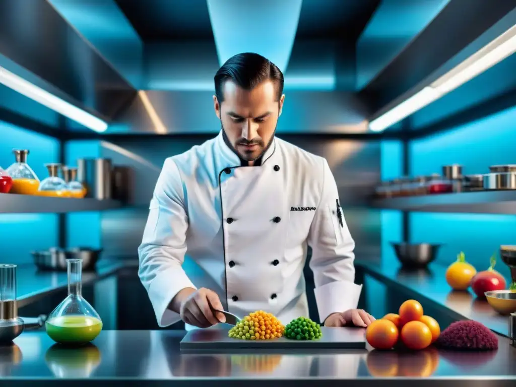 Chef experto en gastronomía molecular fusiona arte y ciencia en laboratorio de vanguardia