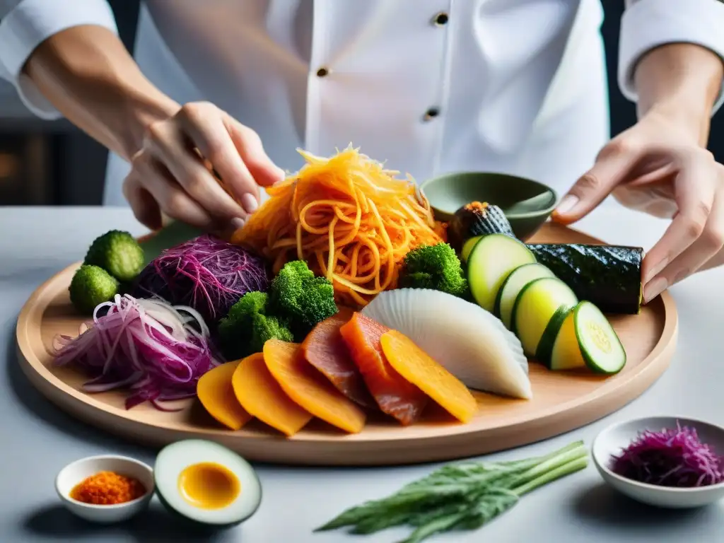 Un chef experto despliega arte secreto fermentación ingredientes gourmet en exquisito plato moderno