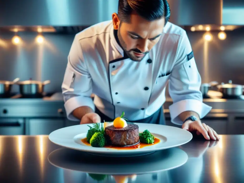 Un chef experto creando una obra culinaria en una cocina moderna