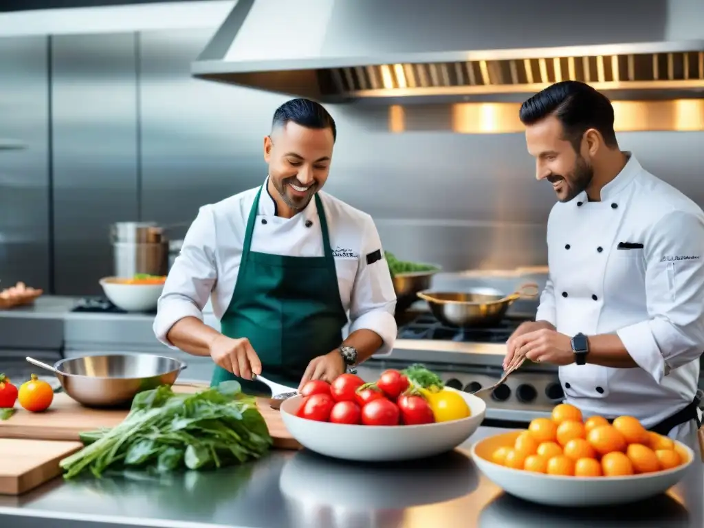 Chef experto en taller interactivo de gastronomía gourmet con alumnos asombrados y entusiasmados por aprender