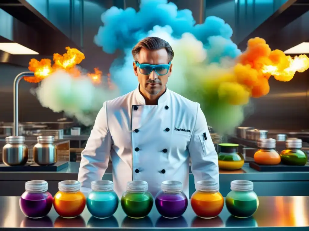 Chef de gastronomía molecular: creando arte comestible futurista Un chef de gastronomía molecular crea innovaciones culinarias en un laboratorio de alta tecnología
