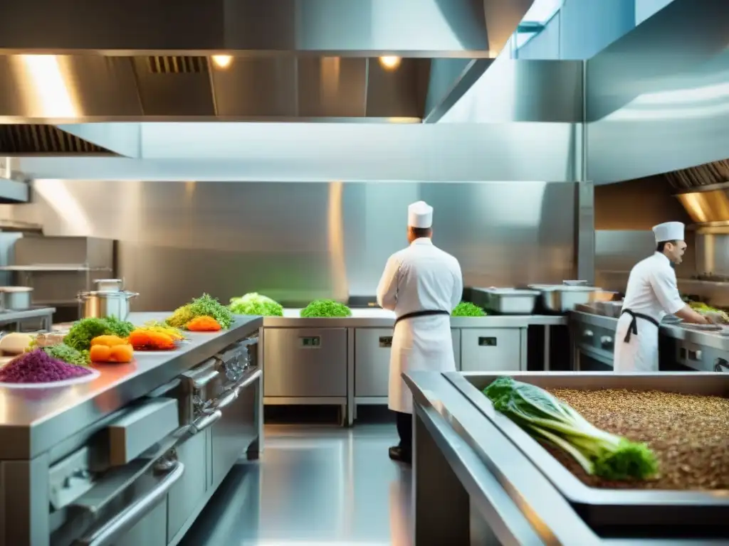 Un chef en un lujoso restaurante gourmet separando desechos para compostaje