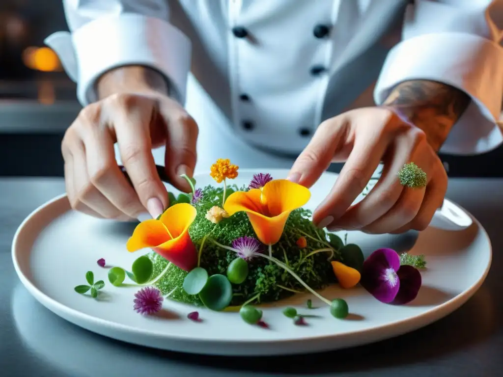 Un chef crea una obra de arte culinaria con técnicas innovadoras de presentación de alimentos