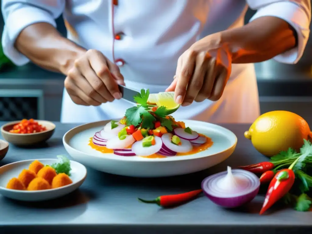 Un chef peruano preparando un ceviche tradicional con maestría