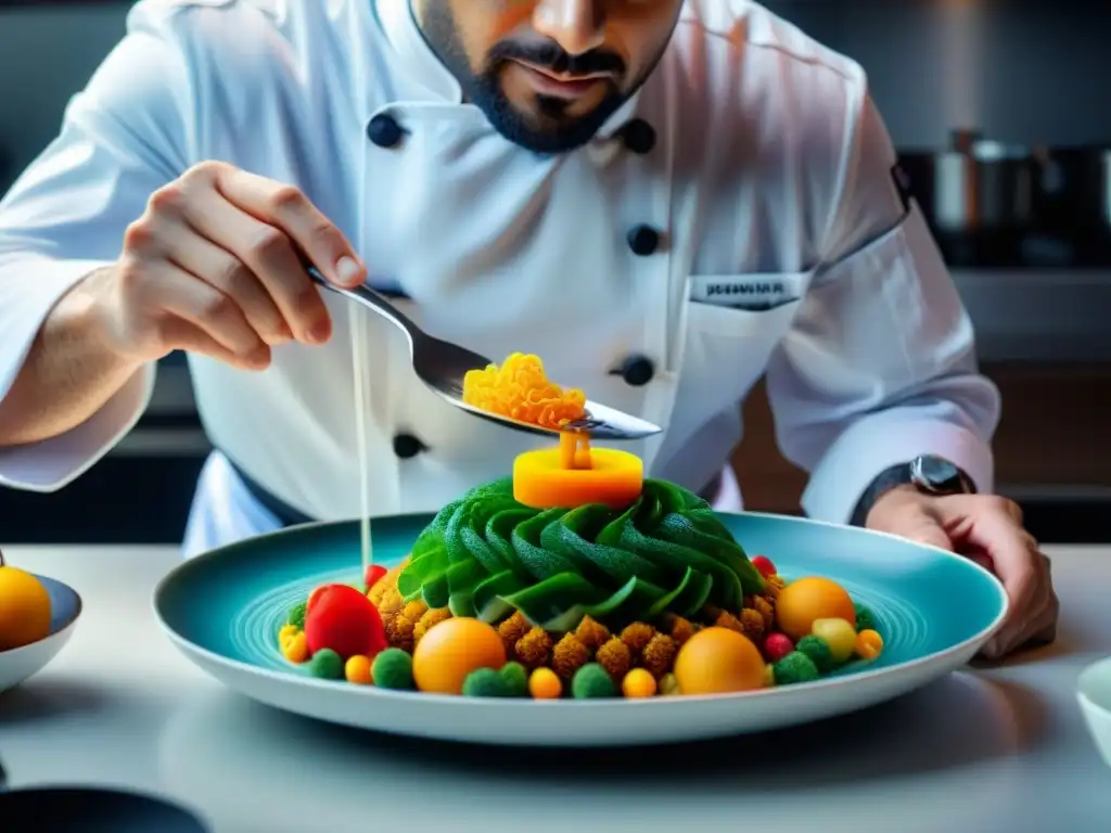 Un chef crea un plato de alimentos impresos en 3D dietas, una obra de arte culinaria que fusiona tecnología y gastronomía